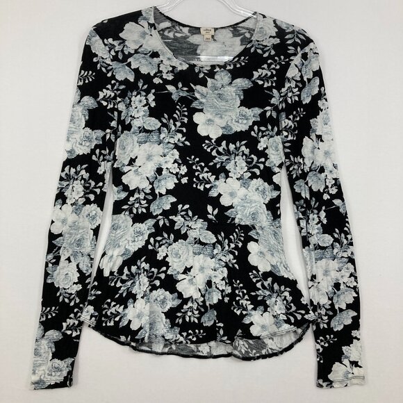 Wilfred Aritzia size Small Black White Floral Print Ultra Soft Rayon Stretch Top - Picture 1 of 10